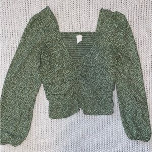 H&M green floral blouse